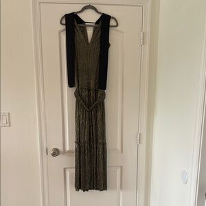 Sabina Musayev Green and Brown Pleated Tie Front Maxi Dress